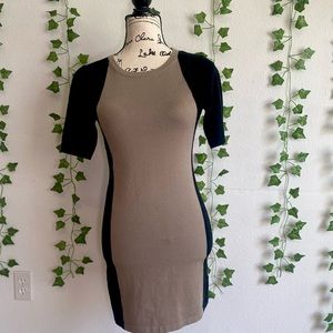 tan and black sweater dress